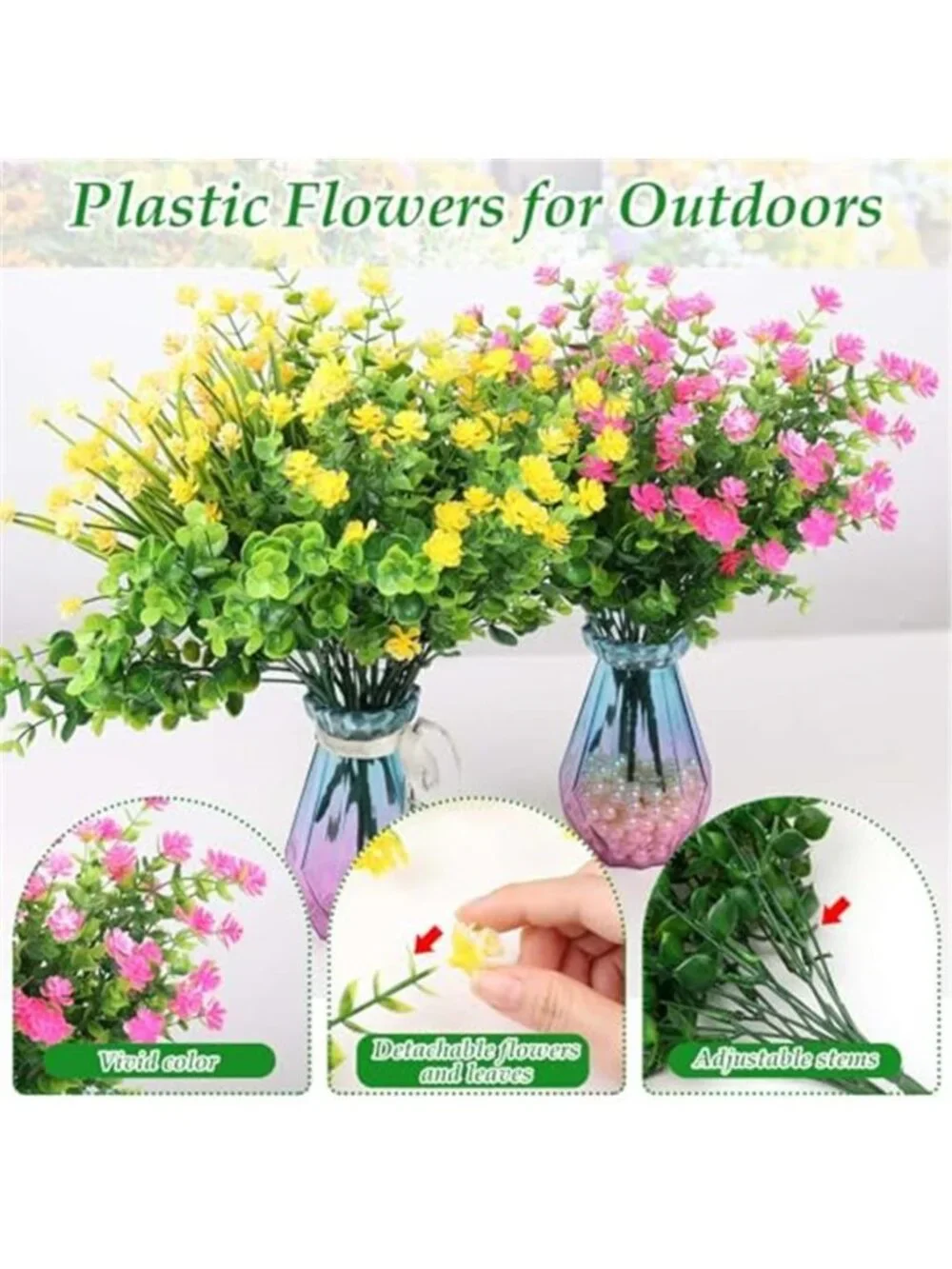 20 Bundles Fake Outdoor Flowers UV Resistant Artificial Plants Garden Decor